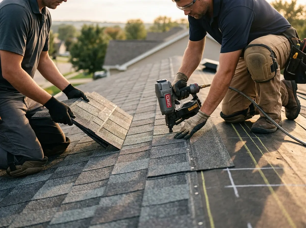 Professional roofer working on a residential roof in Cedar City